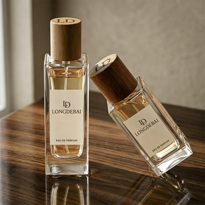 High-end Custom Perfume Glass <b>Bottle</b> 30ml 50ml 70ml 75ml 100ml Crimp Square <b>Empty</b> Perfume <b>Bottle</b> With Engrave Wood Cap - Product Image 1