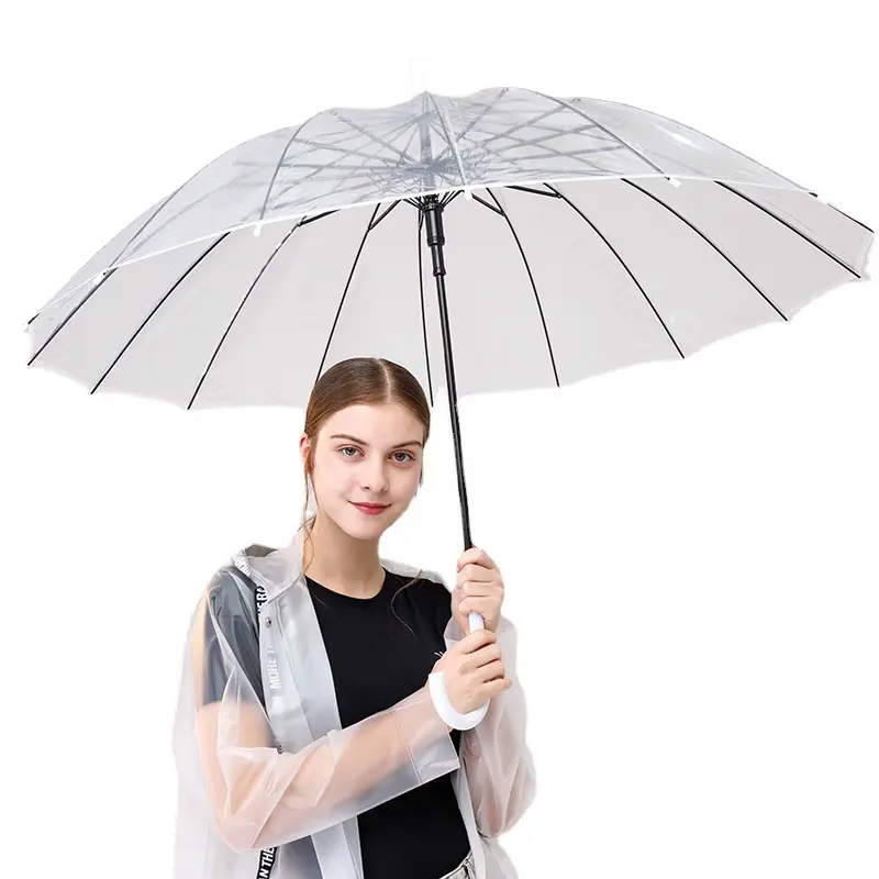 투명 광고 비즈니스 우산 사용자 정의 인쇄 로고 직선 우산 방풍 비오는 맑은 큰 우산
