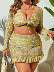 Nuevo conjunto de Bikini para <span class=keywords><strong>mujer</strong></span>-Estampado floral pequeño de cuatro piezas, diseño de busto de talla <span class=keywords><strong>grande</strong></span>, estilo separado para vacaciones en la playa - Product Image 5