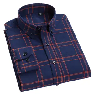 Camisa xadrez polida de algodão para homens, camisa de manga comprida, tamanho grande, roupas masculinas de um cabelo