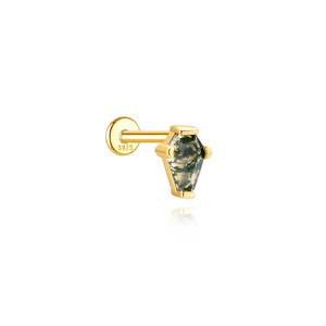 Piercing Labret de Plata de Ley S925 con Ágata Verde Musgo, Diseño Geométrico de Rombo, Parte Trasera Plana - Product Image 1