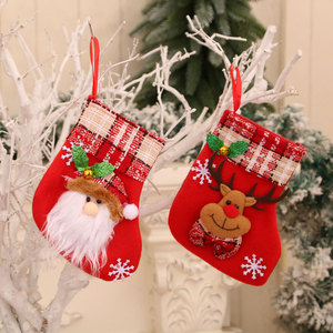 Christmas decorations, small red velvet Christmas stockings with <b>bells</b>, Santa Claus stockings, Christmas ornaments. - Product Image 3