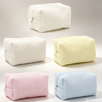 Sac de toilette en coton doux à motif gaufré, livraison en 2 jours, organiseur de maquillage portable avec fermeture éclair, trousse de toilette de voyage pour femmes