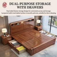 Lit mural moderne en bois massif avec plateforme, grand tiroir de rangement, finition noyer, taille King Size, pour chambre principale