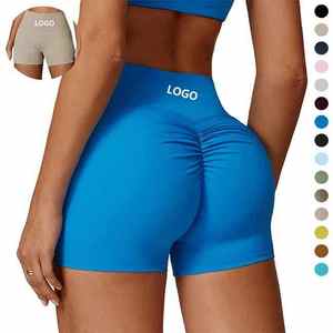 Celana pendek yoga pinggang tinggi disikat, celana pendek olahraga pinggang tinggi, legging pendek fitness lari, paha, peach - Product Image 1