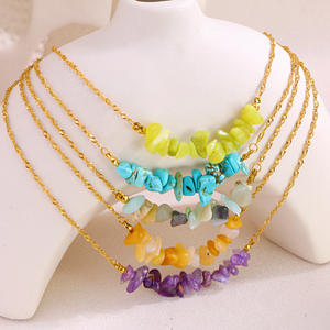 Nouveau collier en acier inoxydable avec perles de <span class=keywords><strong>pierre</strong></span> naturelle de 12 couleurs, design de <span class=keywords><strong>pierre</strong></span> irrégulière, chaîne plaquée or pour femmes - Product Image 4