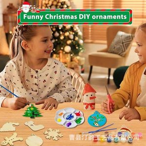 Ornements de Noël en bois artisanaux transfrontaliers, décorations DIY en copeaux de bois peints à la main, décorations pour arbre de Noël et fêtes à domicile - Product Image 3
