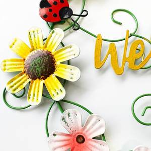 Oniya Colorful Metal Flower Botanical Garden o Home Wall Hanging Welcome Door Sign con flor e insectos - Product Image 2