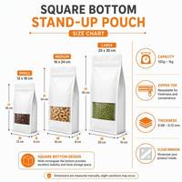 Op maat gedrukte vierkante bodemstaande pouch met ritssluiting en venster voor gedroogd fruit, snackverpakking, food grade