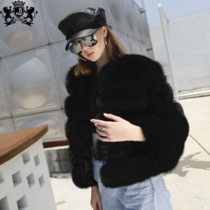 Janefur Giacca <span class=keywords><strong>Corta</strong></span> in Vera <span class=keywords><strong>Pelliccia</strong></span> di Volpe <span class=keywords><strong>Nera</strong></span> Premium per Donna, Alla Moda e Casual, 100% <span class=keywords><strong>Pelliccia</strong></span> - Product Image 6