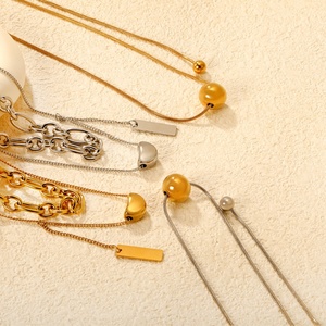 Collier personnalisé en acier inoxydable avec pendentif cœur et perle unique, bijoux de mode, collier ras-du-cou classique à double chaîne - Product Image 1