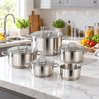 Ensemble de casseroles et poêles classiques en acier inoxydable 16, 20, 24 cm avec couvercle en verre, compatible induction, vente en gros pour la restauration, logo personnalisé