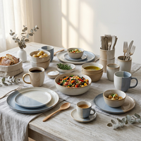 Service de vaisselle en grès bicolore de style nordique EKA, ensemble cadeau fait main avec assiettes, bols et tasses à glaçure réactive pour café et maison