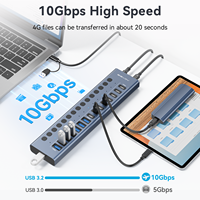 Hub USB-C 16 ports 10 Gbit/s USB 3.2 Gen2, adaptateur de données haute vitesse Type-C vers 8 USB-A et 8 USB-C avec interrupteur