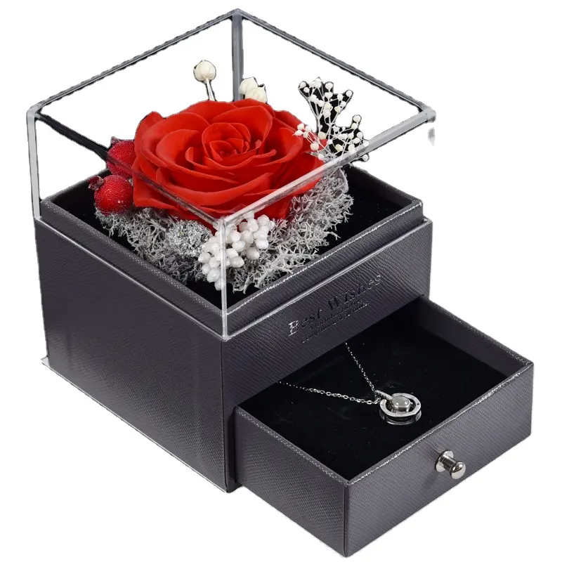 Mawar Abadi Selamanya Bunga Kotak Akrilik Bunga Mawar Diawetkan Kotak Bunga Hari Ibu Bunga untuk Hari Valentine Hadiah Hari Ibu