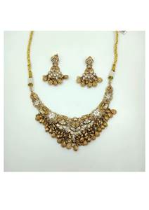 Parure de bijoux ethniques plaqué argent avec finition or antique et boucles d'oreilles assorties, collier ras-du-cou lourd avec pièces de monnaie et travail Kundan - Product Image 2