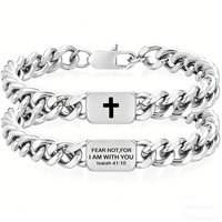 Bracelet cubain tendance en acier inoxydable plaqué or 18 carats pour homme avec pendentif croix chrétienne gravée – Bijou de mode, idéal pour un cadeau