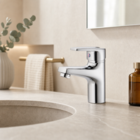 Robinet mitigeur classique en alliage de zinc à montage sur plan, monotrou, eau chaude et froide, pour lavabo, avec cartouche céramique, finition chromée électrolytique