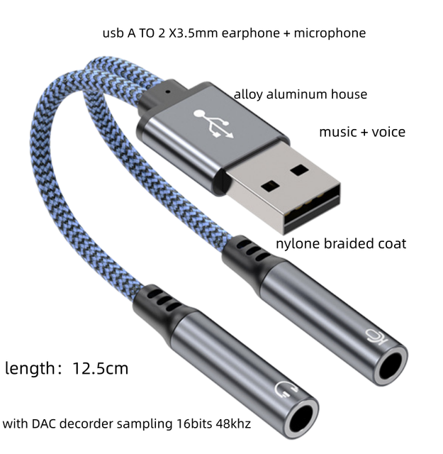 USB a to 2X3.5MM Earphone + Microphone Sound Card Audio Splitter Microphone KTV Computer Headset Voice Music Splitter Adapter