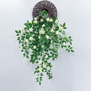 Artificial Rose <b>Vines</b> White Plastic Silk Flowers Wall Hanging Decor Indoor Outdoor Wedding Home Decoration - Product Image 1
