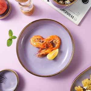 ชุดจานชามพอร์ซเลนสำหรับอาหารค่ำเซรามิกขอบทองหรูหราสีม่วง - Product Image 4