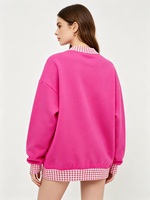 Sudadera Personalizada para Mujer con Apliques de Letras, Diseño a Cuadros con Bloques de Color, Cuello Redondo, Manga Larga, Estilo Casual Urbano