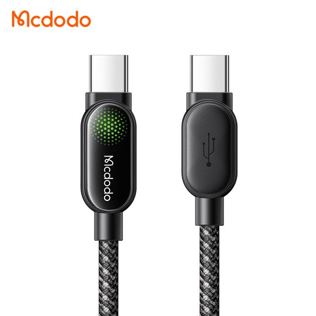 Mcdodo 539/562 100W USB-C to C Cable Neon Green Breathing Light Acrylic Glass 5A Fast Charge Braided Visual Charging PD Cable