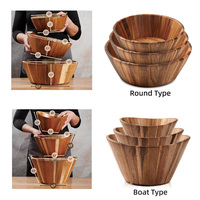 WanuoCraft Ensemble de saladiers de luxe en bois d'acacia, forme bateau, grand bol mélangeur en bois massif pour fêtes, salades, pâtes, yaourts, fruits