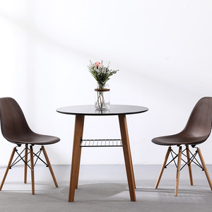 Table à manger ronde en bois massif nordique, combinaison noir et blanc stable pour salle à manger - Product Image 1