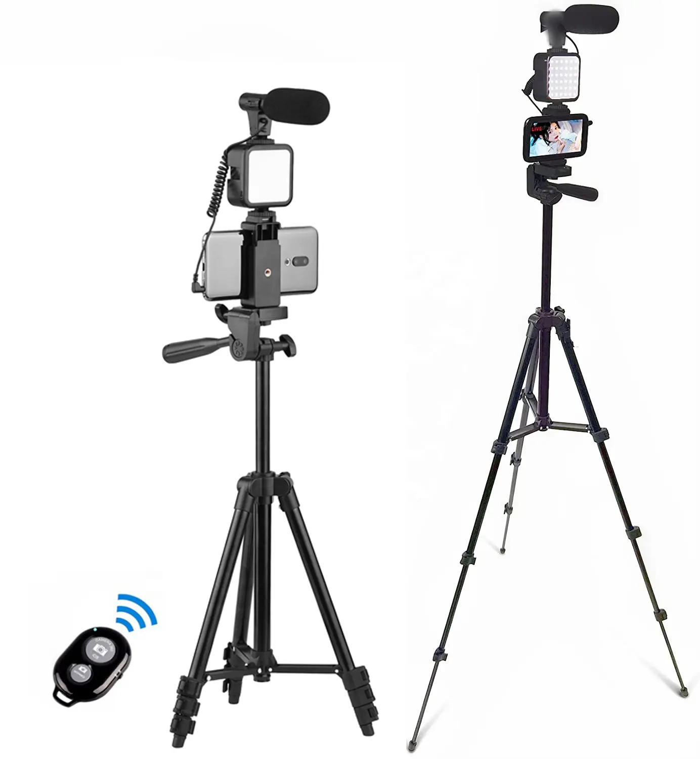 KIT-05LM Smartphone Vlogging Shooting Kit Video Recording Equipment Tripod Microphone LED Video Light for Phone Youtube Set
