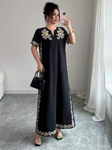 Nouveau kimono bohème décontracté à manches courtes en coton 100% tissé, fait à la main pour femmes, avec broderie noire, taille naturelle, pour festival, robe de chambre, cardigan - Product Image 3