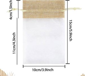 ถุงของขวัญขายส่งแบบทนทาน ขนาด 10x15 ซม. ทำจากผ้าปอกระเจา ผ้าลินิน ผ้าออร์แกนซ่า มีหน้าต่าง สำหรับใส่ขนม เครื่องประดับ งานเทศกาล พร้อมเชือกผูก - Product Image 2