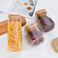 Milieuvriendelijke Luchtdichte Voedselopslag Glazen Container Hoge Borosilicaat Vierkante Glazen Opslagpot Met Bamboe Deksels