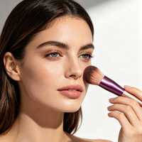 Lot de 10 pinceaux de maquillage haut de gamme violets avec manche en bois et pochette de rangement grise – Kit de pinceaux de maquillage bicolores