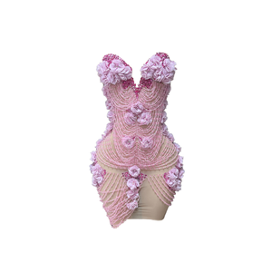 ชุดเดรสปาร์ตี้ค็อกเทลทรงเข้ารูปคอ halter ปักลายดอกไม้สามมิติ รุ่น Novance Y5254-B สีชมพู - Product Image 1