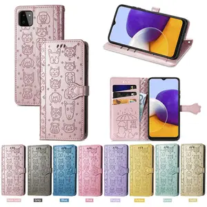 Flip mignon chat et chien couverture de téléphone en cuir pour Samsung Galaxy S24 Ultra S23 Plus S22 S21 Fe A12 A13 A52 A53 A33 A72 A82 A03s A03