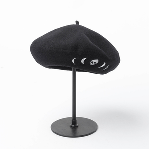 Broderie personnalisée 100% laine noir béret casquette chapeaux crâne casquette chapeau d'hiver personnalisé - Product Image 4