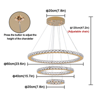 Plafonnier LED design cristal 120W certifié SAA, suspension en acier inoxydable pour salon, 3 températures de couleur, pour l'Australie