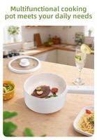 Casserole électrique domestique 1,5 L, 600 W, deux niveaux de chaleur, revêtement antiadhésif, avec pot en céramique et couvercle en verre trempé, certifiée CE
