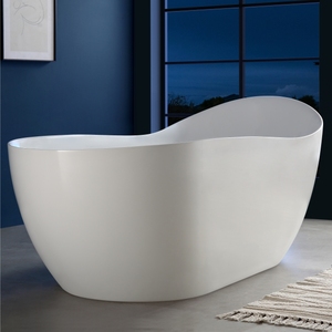 Bañera Ovalada Moderna Ergonómica de Acrílico Blanco Mate, Asimétrica, con Desagüe de Rebose, para Uso en Hoteles y Villas - Product Image 3