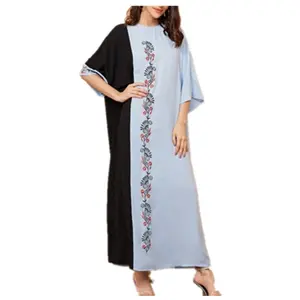 New Arrival Women Casual Maxi Dresses Ladies Kaftan Half Sleeve Stitching Embroidered Summer Maxi Standard Blue or More Color