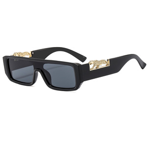 Men's Fashion <b>Square</b> UV400 Sunglasses Retro Hip-hop Style with Narrow <b>Edge</b> & Leopard Pattern Casual & Stylish - Product Image 1