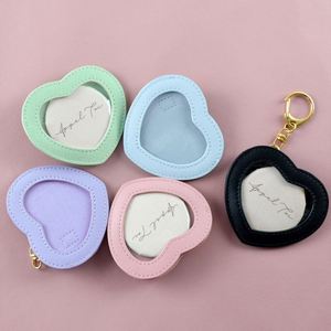Vintage Heart Photo <b>Keychain</b> Picture Insert Mini Photo Albums Keychains PU Leather Badge Holder Protective Case - Product Image 2
