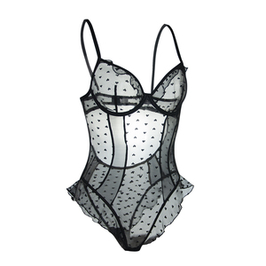 Đồ lót Teddy xuyên thấu liền thân gợi cảm ren bodysuit khóa móc giữa chân - Product Image 1