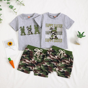 Set di 2 pezzi <span class=keywords><strong>per</strong></span> <span class=keywords><strong>neonati</strong></span> e bambini piccoli, magliette mimetiche, top e pantaloncini, completo pasquale <span class=keywords><strong>per</strong></span> neonato - Product Image 1