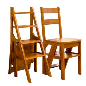 3 en 1 <span class=keywords><strong>bois</strong></span> bambou pliant debout échelle multifonction étagère à <span class=keywords><strong>plantes</strong></span> Rack tabouret de marche chaise multifonctionnelle à 4 marches chaise à échelle - Product Image 1