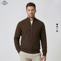 Blouson zippé en mélange de coton pour homme, marron, en maille côtelée épaisse, style bomber, avec col en fausse fourrure, pour vêtements d'extérieur de luxe en hiver, logo personnalisé
