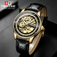 Montre mécanique automatique squelette de luxe pour homme TEVISE, bracelet en cuir, étanche, Reloj Para Hombre