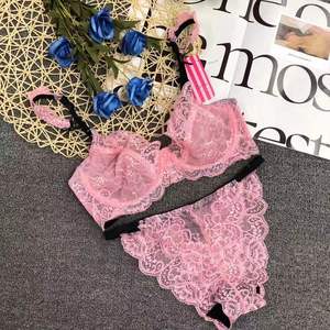 Ensemble soutien-gorge et culotte brodés sans couture une pièce de haute qualité, avec dentelle tendance, rembourré, bonnet trois quarts, sans armatures, grande taille - Product Image 2