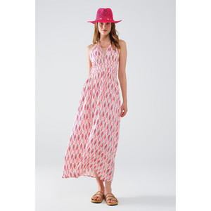 Robe d'été maxi avec imprimé plumes et dos ouvert en rose - Product Image 4